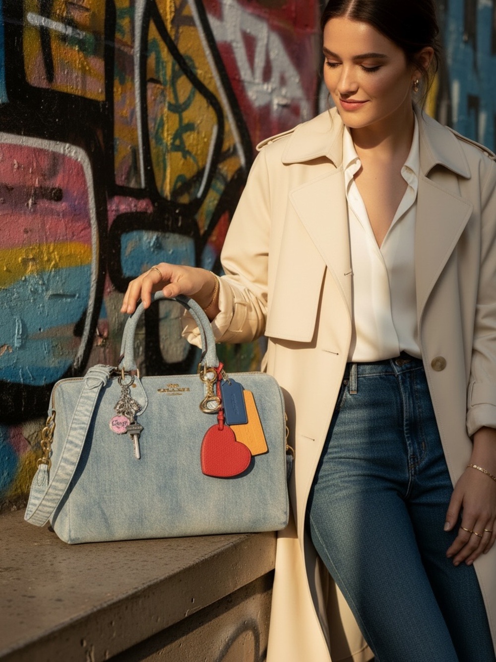 Coach Denim Rowan Large Satchel